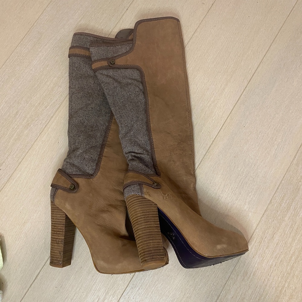 Knee high mixed media Boots